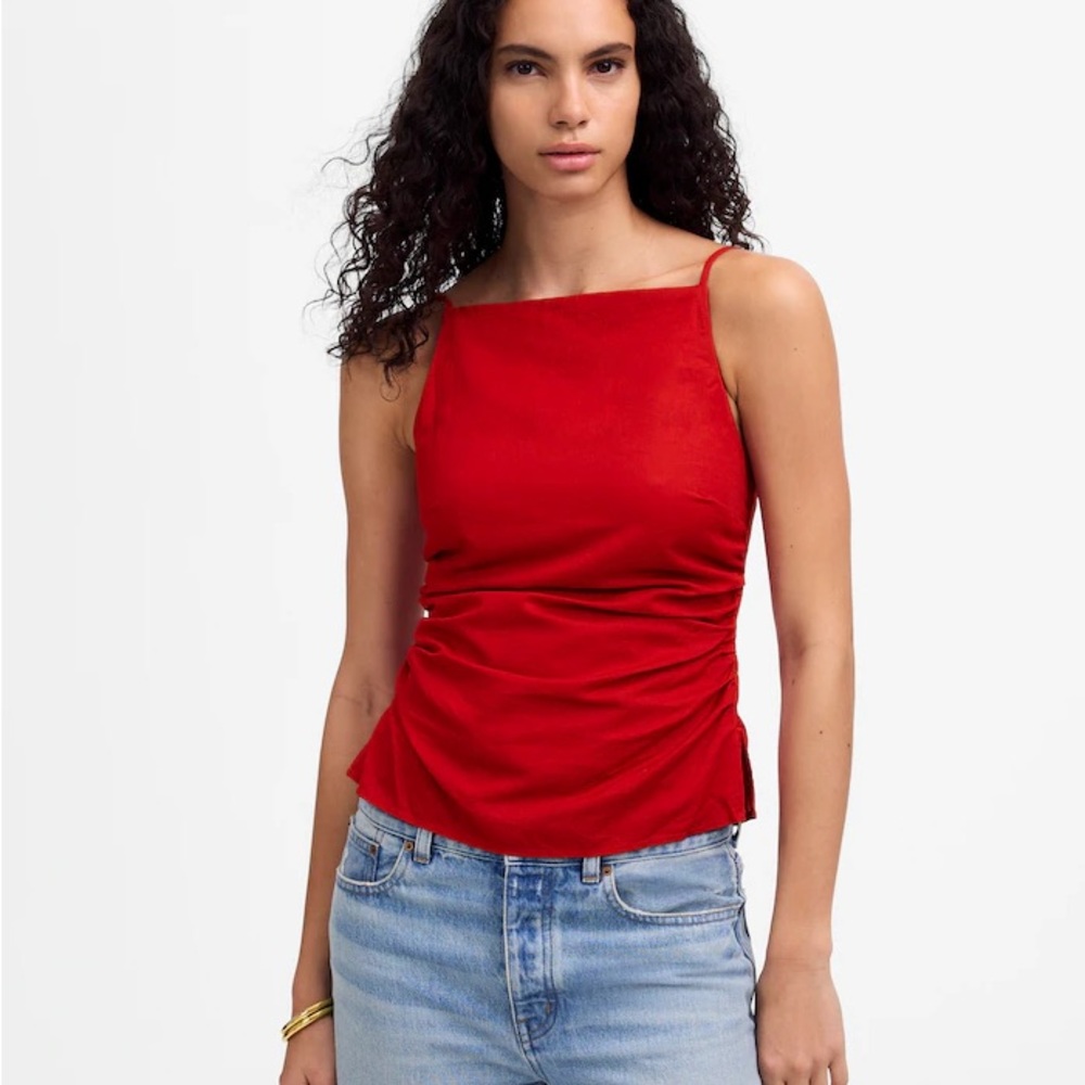 Madewell Ruched Squareneck Tank in Linen